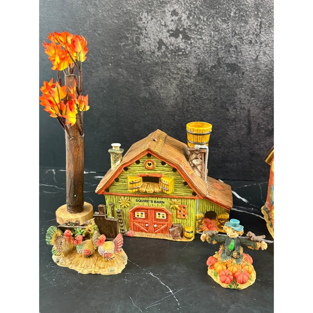 VTG NIB Harvest Village Collectible Set Houses Trees Pumpkins 6-Piece